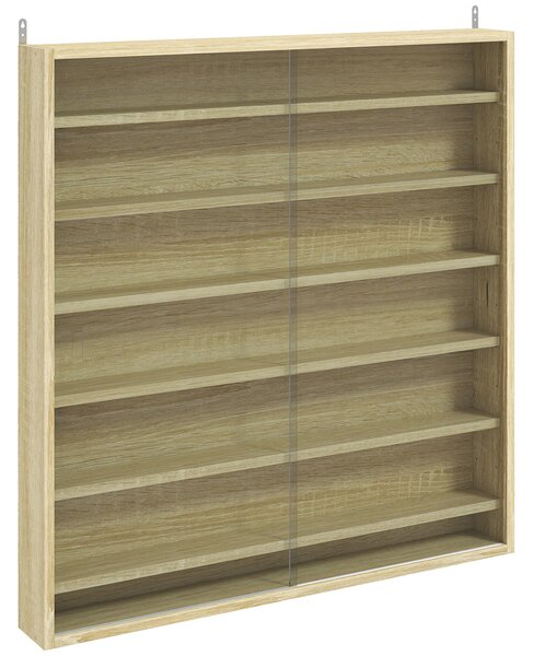 HOMCOM Six Shelf Display Cabinet, with Glass Doors - Oak