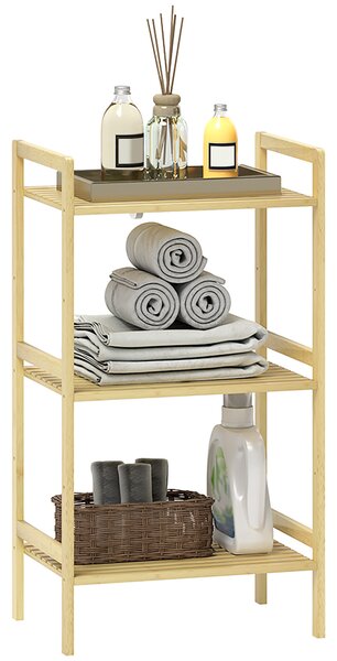 HOMCOM Three-Tier Bamboo Adjustable Shelf Storage Unit
