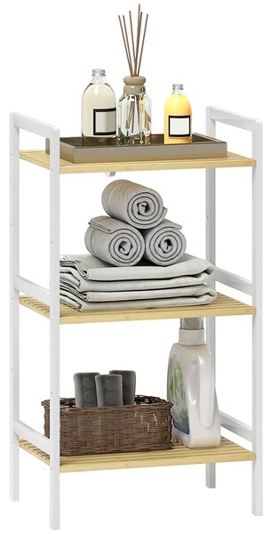 HOMCOM Three-Tier Bamboo Adjustable Shelf Storage Unit