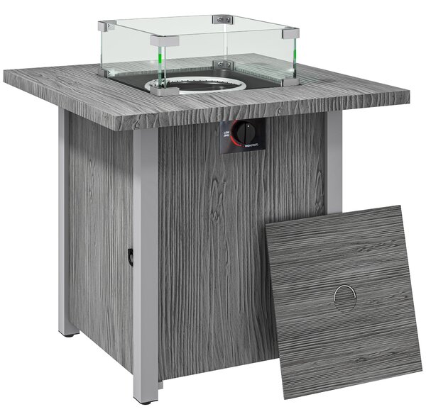 Outsunny 71cm 50,000 BTU Gas Fire Pit Table with Cover and Glass Screen - Dark Grey