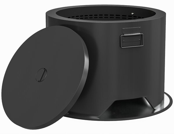 Outsunny Outdoor Round Fire Pit with Lid and Fire Poker - Black