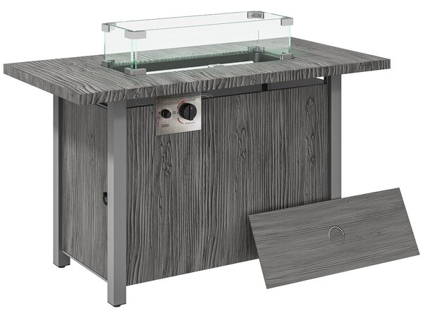 Outsunny 50,000 BTU Gas Fire Pit Table with Cover and Glass Screen - Dark Grey