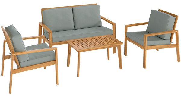 Outsunny 4-Piece Wooden Garden Furniture Set with Cushions - Teak