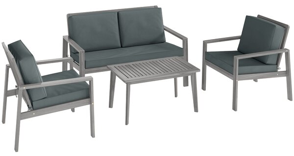 Outsunny 4-Piece Wooden Garden Furniture Set with Cushions - Light Grey