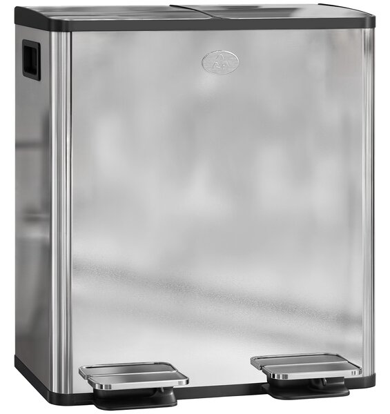HOMCOM 40L Dual Compartment Stainless Steel Bin, with Deodoriser Holders - Silver Tone