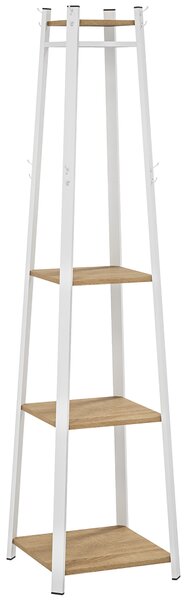HOMCOM Compact Freestanding Coat Rack - White/Oak