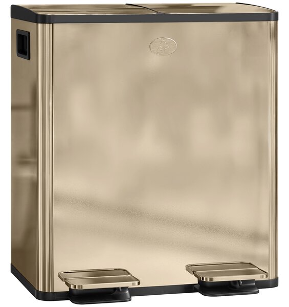 HOMCOM 40L Dual Compartment Stainless Steel Bin, with Deodoriser Holders - Gold Tone