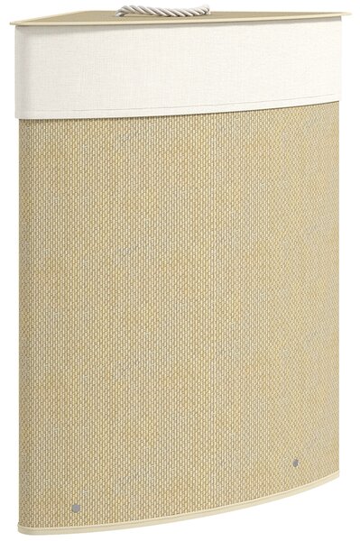 HOMCOM Bamboo Laundry Basket with Lid, 55L Corner Laundry Hamper with Removable Washable Liner Bag, Bathroom Triangle Washing Basket, 35 x 35 x 60 cm, Nature Wood Finish