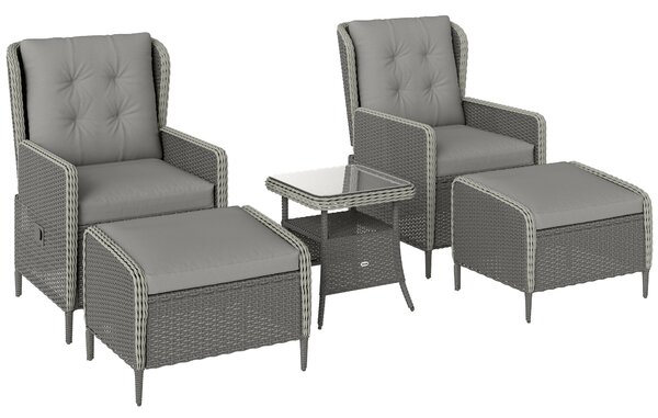 Outsunny Five-Piece Reclining Rattan Chair Set - Charcoal Grey
