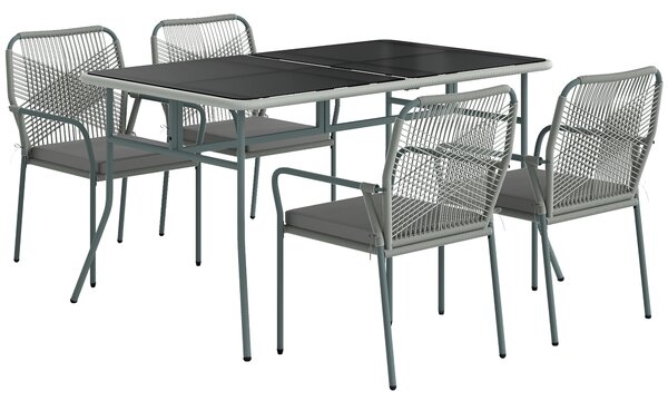 Outsunny Five-Piece PE Rattan Garden Dining Set with Cushions & Stackable Chairs - Light Grey