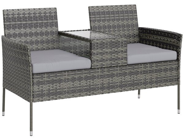 Outsunny Two-Seat Rattan Chair, with Middle Table - Charcoal Grey