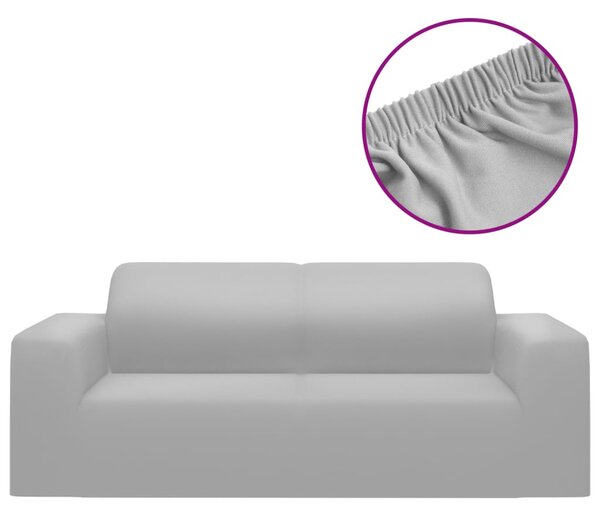 2-Seater Stretch Couch Slipcover Grey Polyester Jersey