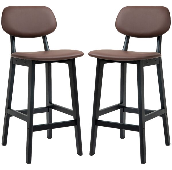 HOMCOM Bar Stools Set of 2, Modern Breakfast Bar Chairs, Faux Leather Upholstered Kitchen Stools with Backs and Wood Legs, Brown Aosom UK