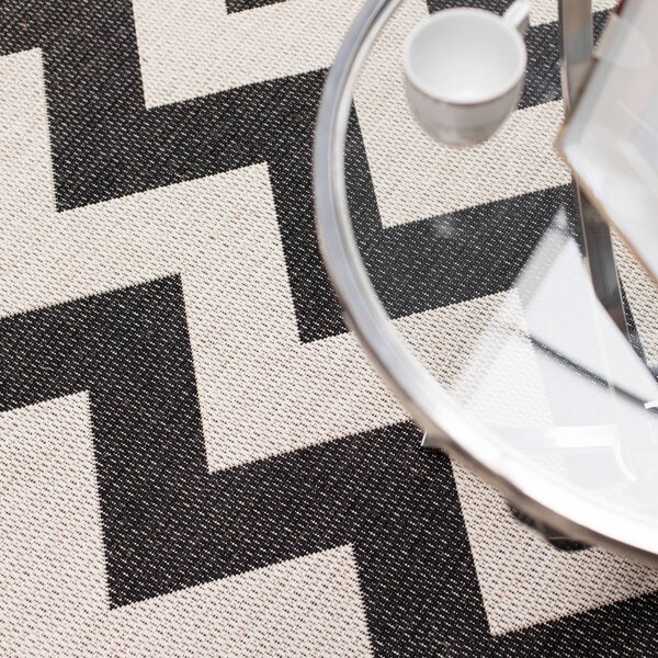 Modern Chevron Black/Wool Beige Area Rug 160x230cm