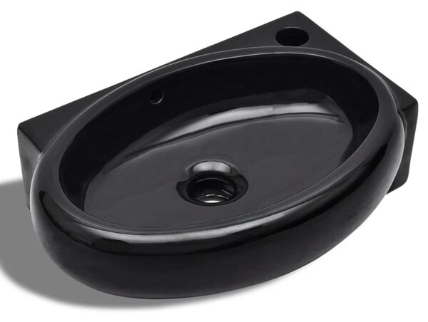 Ceramic Bathroom Sink Basin Faucet/Overflow Hole Black Round