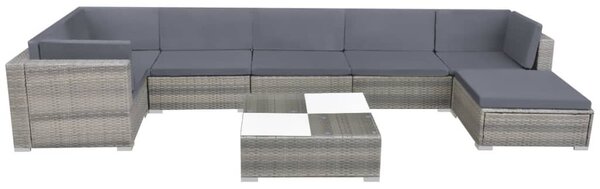 8 Piece Garden Lounge Set with Cushions Poly Rattan Grey