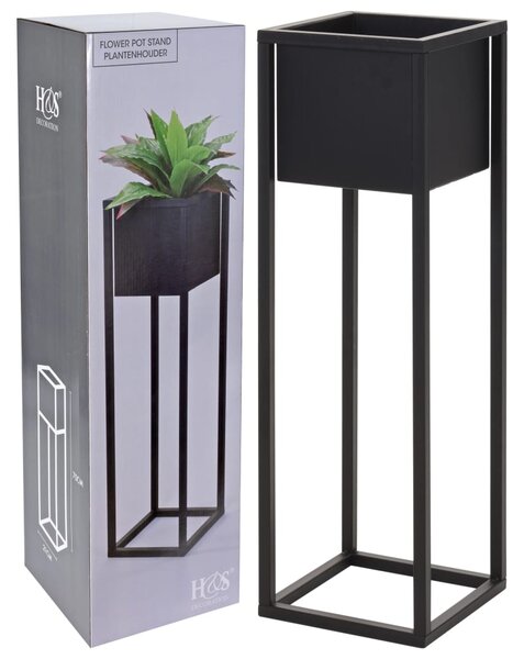 H&S Collection Flower Pot on Stand Metal Black 70 cm