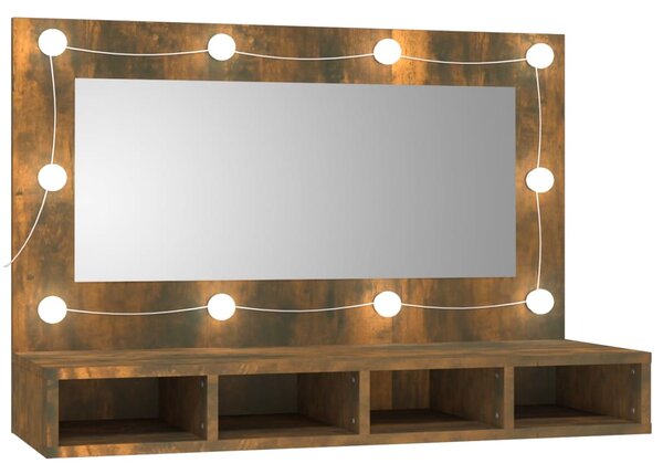 Mirror Cabinet with LED Smoked Oak 90x31.5x62 cm