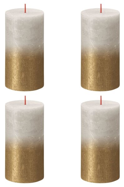Bolsius Rustic Pillar Candles Sunset 4 pcs 130x68 mm Sandy Grey and Gold