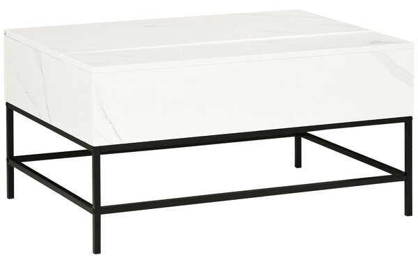 HOMCOM Modern Lifting Coffee Table with Hidden Compartment, Storage Coffee Table for Living Room, Faux Marble White