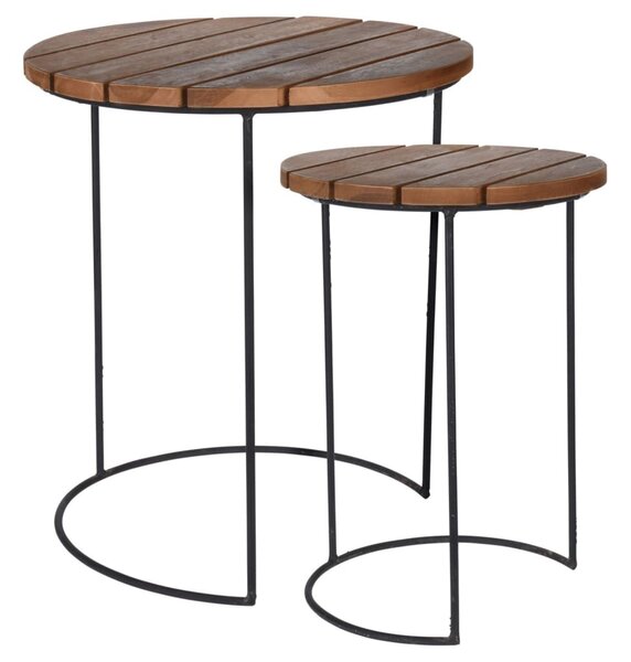 H&S Collection 2 Piece Side Table Set Teak Brown