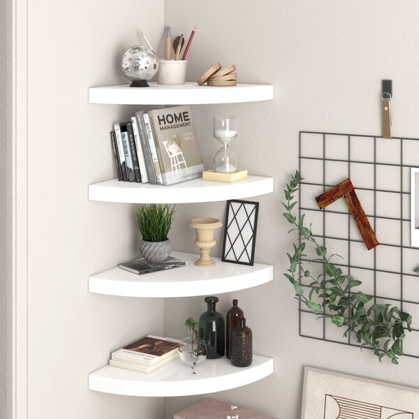 Floating Corner Shelves 4 pcs High Gloss White 35x35x3.8 cm MDF