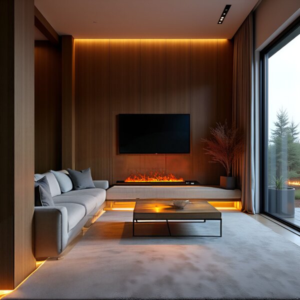 Built-in 3D Electric Fireplace Insert with Water Vapour, LED, with APP, ElectricSun MISTique XXL 200 cm