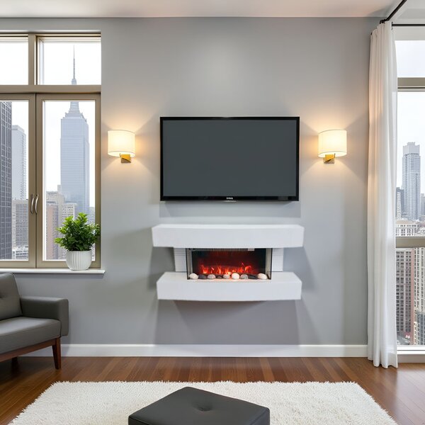 Wall Mounted Electric Fires ElectricSun Paula Small White Electric Fireplace, with Sound Effect, 10 Colour, with APP, W81xH41x22cm