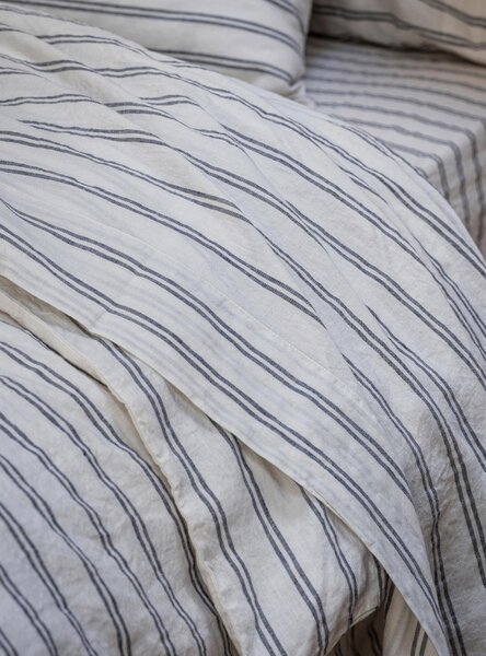 Ivory Kemptown Stripe Linen Blend Flat Sheet | Double | Piglet in Bed