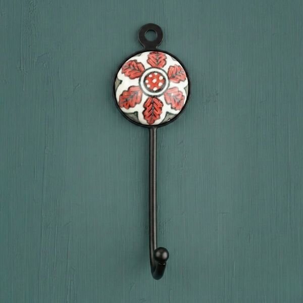 Coat Hooks - Red Flower Ceramic Hooks