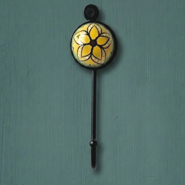 Ceramic Coat Hooks - Yellow Flower