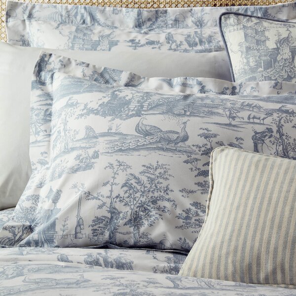 Laura Ashley Braysmith Toile Pillowcase Oxford Chambray Blue