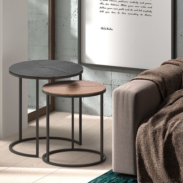 Rousseau 2 Piece Side Table Set Magrite Metal Grey and Copper