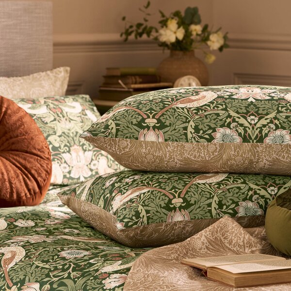William Morris At Home Strawberry Thief Pillowcase Housewife Nettle
