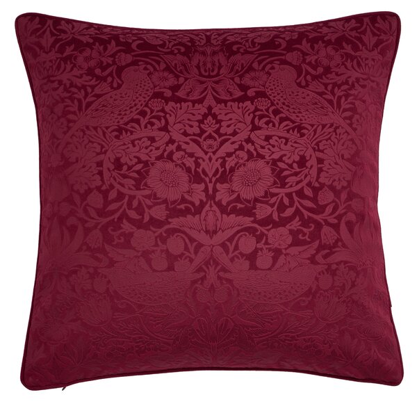 William Morris At Home Strawberry Thief Embossed 50cmx50cm Filled Cushion Berry