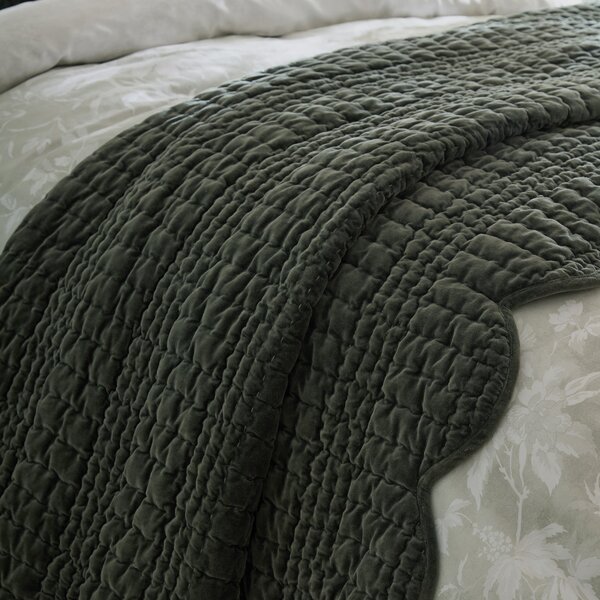 Laura Ashley Brady Scalloped 180cm x 235cm Bedspread Set Pine Green