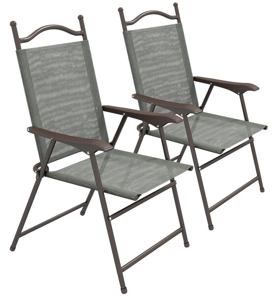 Outsunny 2 Pieces Folding Patio Camping Chairs Set, Sports Chairs for Adults with Armrest, Mesh Fabric Seat for Lawn Aosom UK