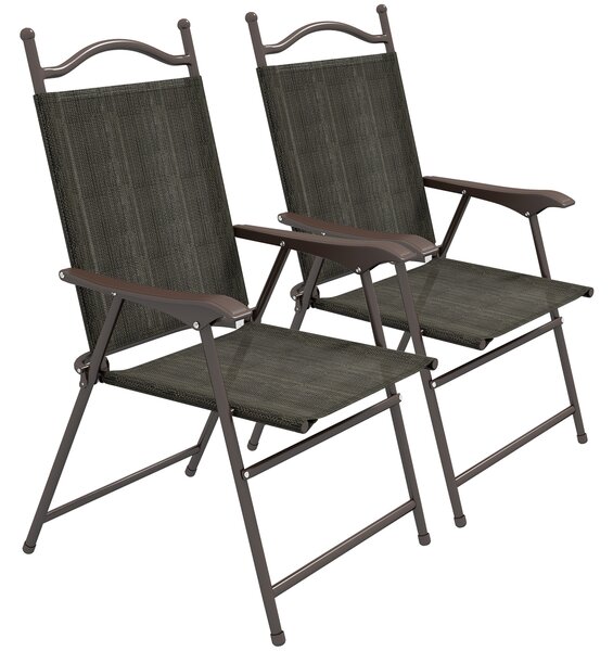 Outsunny Folding Chairs Set: Armrest, Mesh Fabric Seat for Patio, Camping & Sports, Dark Brown Aosom UK