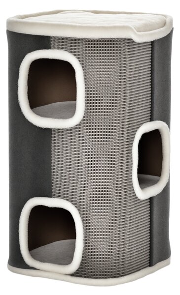 PawHut Cat Barrel Kitten Tree Tower Sisal Scratching Pet Furniture Climbing Frame Cozy Platform Soft Plush & Lamb Fleece Grey