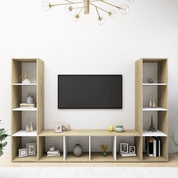 TV Cabinets 3 pcs White & Sonoma Oak 142.5x35x36.5 cm Engineered Wood
