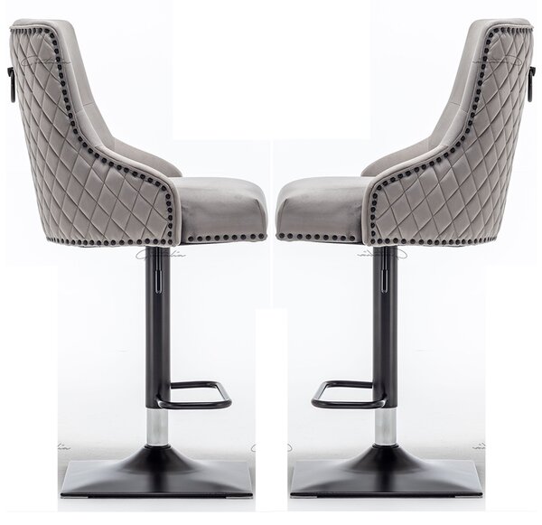 Camarillo Light Grey Velvet Bar Stools With Black Base In Pair