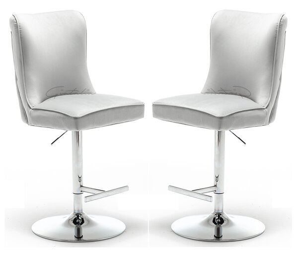 Bellvue Light Grey Velvet Bar Stools With Chrome Base In Pair