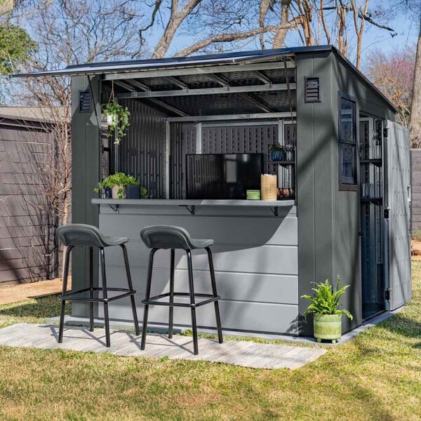 Decluttered 8x7 Garden Metal Entertainment Bar Shed In Cool Grey