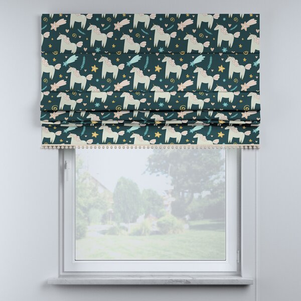 Roman blind with pompoms