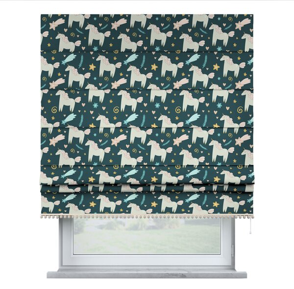 Roman blind with pompoms