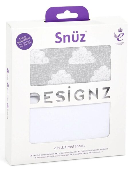 Snüz Moses Basket/Pram 2 Pack Fitted Sheets - Cloud