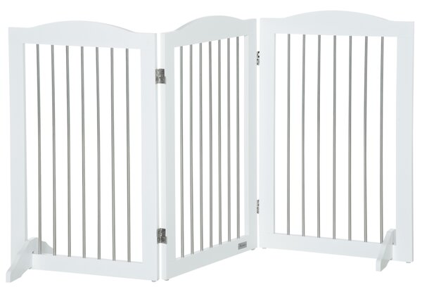 PawHut Foldable Dog Gate, Wooden Freestanding Pet Gate with 2 Support Feet, Dog Barrier for Doorways, Stairs, Halls - White Aosom UK