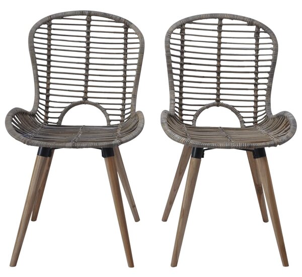 Dining Chairs 2 pcs Brown Natural Rattan