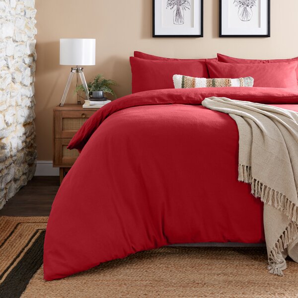 Simply Brushed Cotton Duvet Cover and Pillowcase Set Red