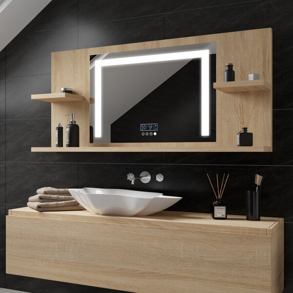 Bathroom LED illuminated mirror with shelves L11